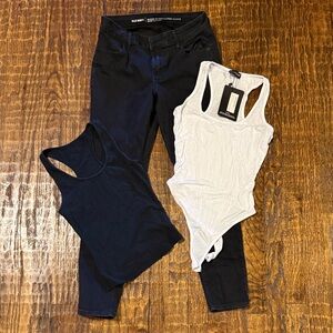 Skinty Girl Capsule Bundle | Black Skinny Jeans + PLT NWT Bodysuit + Sheer Tank